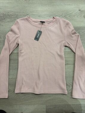 Express Ribbed Crewneck Long Sleeve Top - Dusty Rose